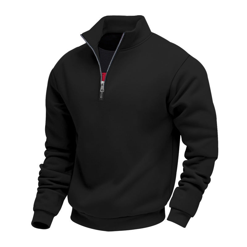 Men's plain quarter-zip sweatshirt with mock neck and long sleeves