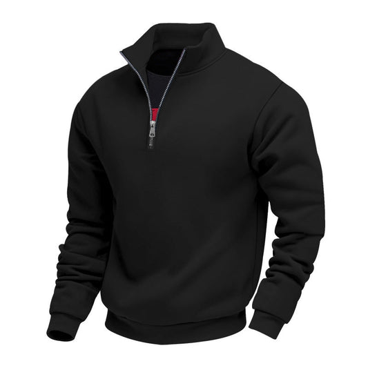 Men's plain quarter-zip sweatshirt with mock neck and long sleeves