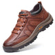 Men's black leather lace-up orthopedic shoes with cushioned midsole and treaded sole