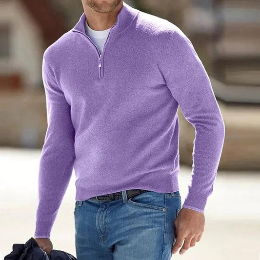 Men's long-sleeve quarter-zip mock neck sweater