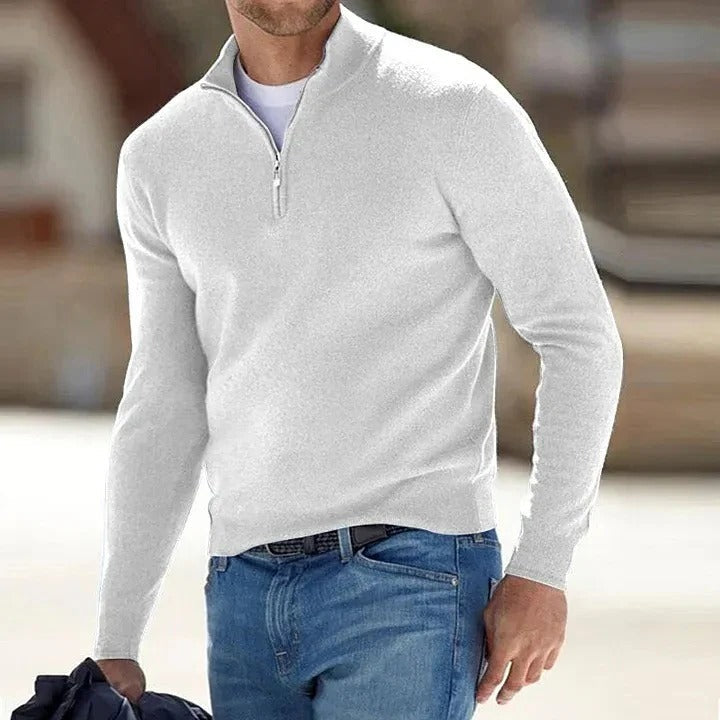 Men's long-sleeve quarter-zip mock neck sweater