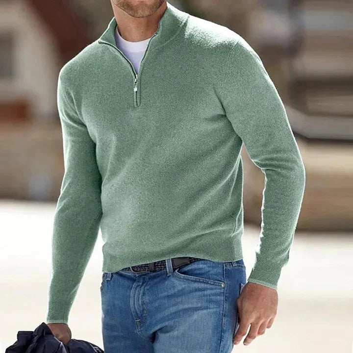 Men's long-sleeve quarter-zip mock neck sweater