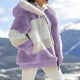 Women's color block jacket with plush collar and floral quilted panel