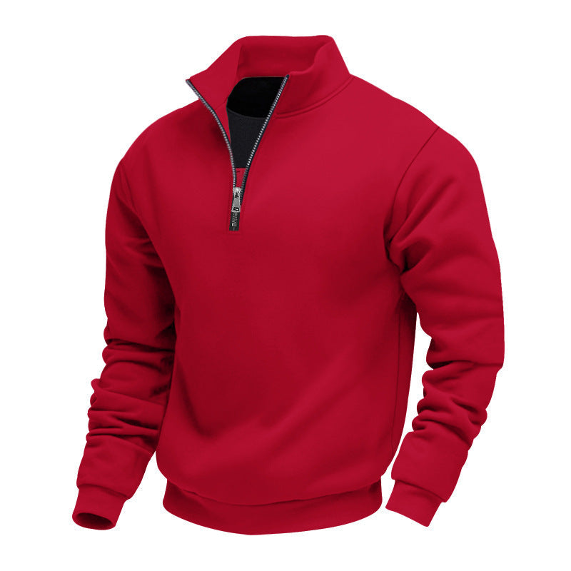 Men's plain quarter-zip sweatshirt with mock neck and long sleeves