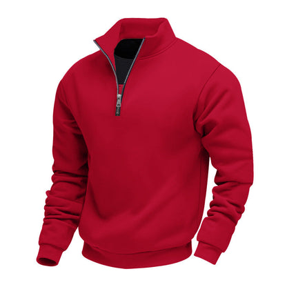 Men's plain quarter-zip sweatshirt with mock neck and long sleeves