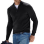 Men's long-sleeve quarter-zip knit jumper with mock neck and ribbed trims