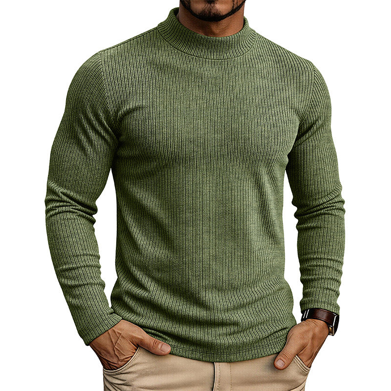 Men's slim-fit ribbed mock neck sweater with long sleeves