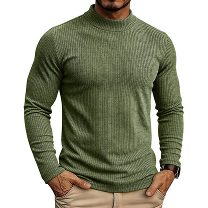 Men's slim-fit ribbed mock neck sweater with long sleeves