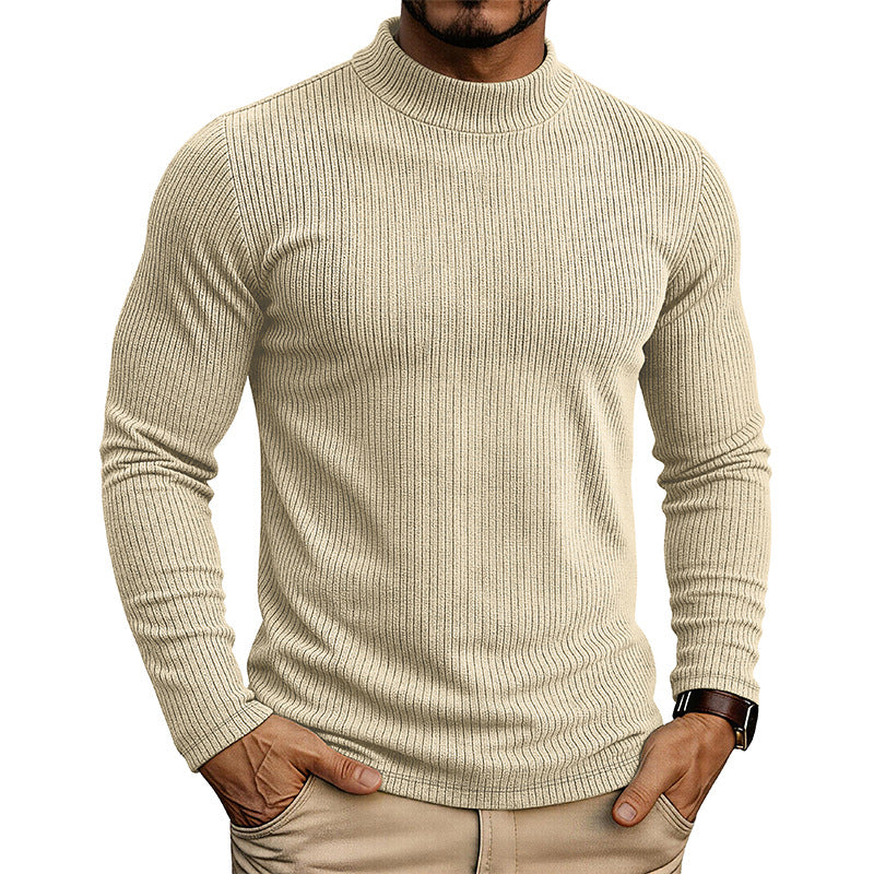 Men's slim-fit ribbed mock neck sweater with long sleeves