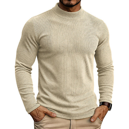 Men's slim-fit ribbed mock neck sweater with long sleeves