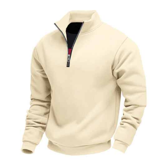 Men's plain quarter-zip sweatshirt with mock neck and long sleeves