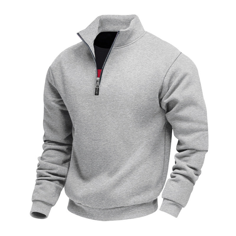Men's plain quarter-zip sweatshirt with mock neck and long sleeves