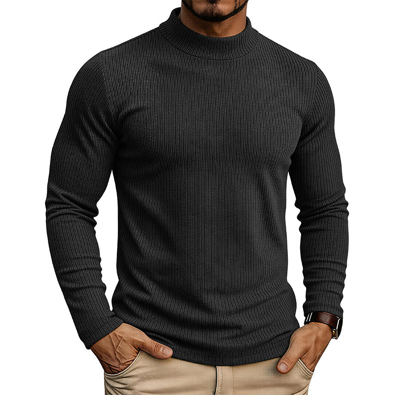 Men's slim-fit ribbed mock neck sweater with long sleeves