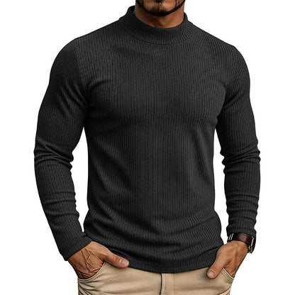 Men's slim-fit ribbed mock neck sweater with long sleeves