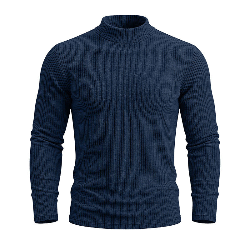 Men's slim-fit ribbed mock neck sweater with long sleeves