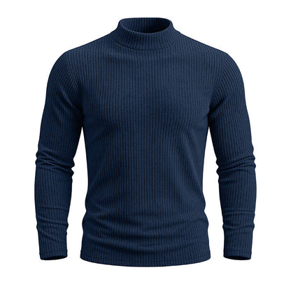 Men's slim-fit ribbed mock neck sweater with long sleeves