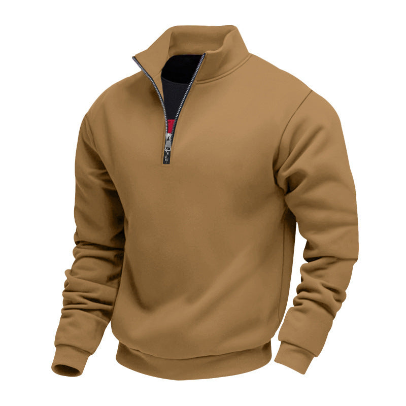 Men's plain quarter-zip sweatshirt with mock neck and long sleeves