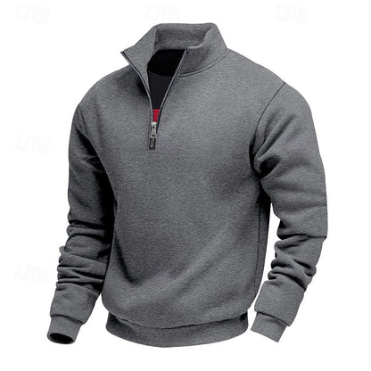 Men's plain quarter-zip sweatshirt with mock neck and long sleeves