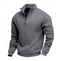 Men's plain quarter-zip sweatshirt with mock neck and long sleeves