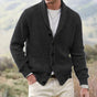 Men's textured knit cardigan with shawl collar, buttons and front pockets