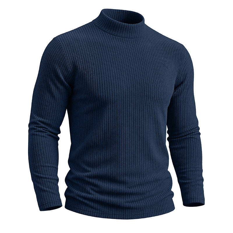 Men's slim-fit ribbed mock neck sweater with long sleeves