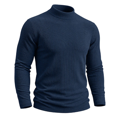 Men's slim-fit ribbed mock neck sweater with long sleeves