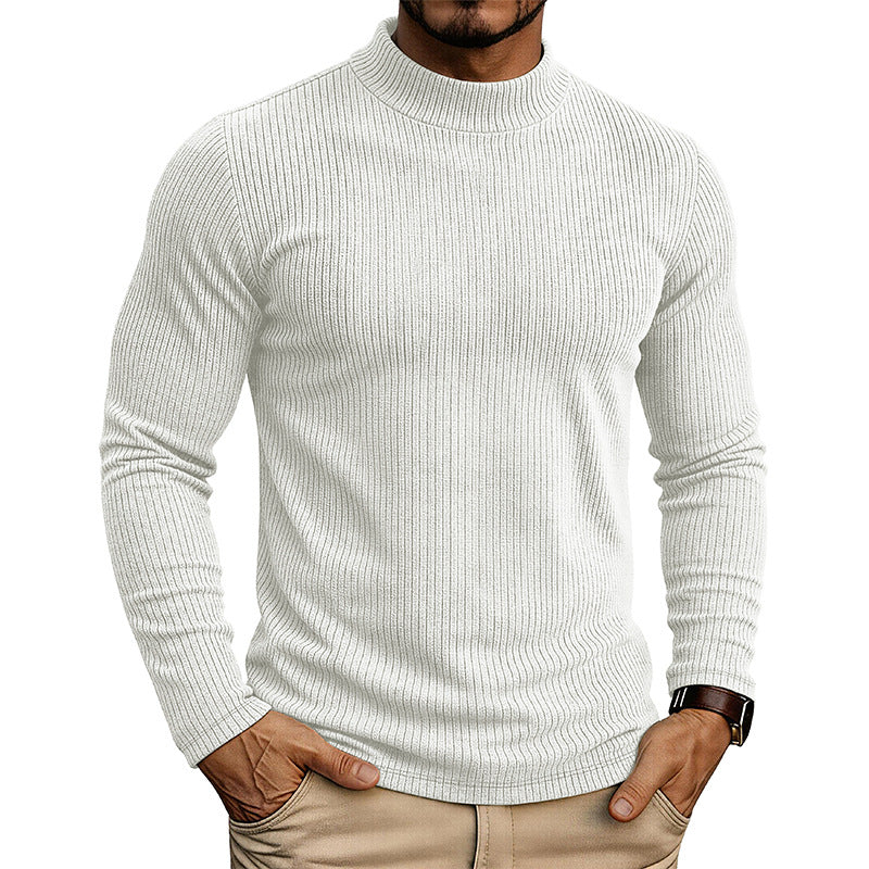 Men's slim-fit ribbed mock neck sweater with long sleeves
