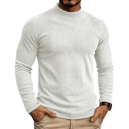 Men's slim-fit ribbed mock neck sweater with long sleeves