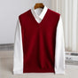 Men's plain knit V-neck sweater vest with sleeveless cut and ribbed trims