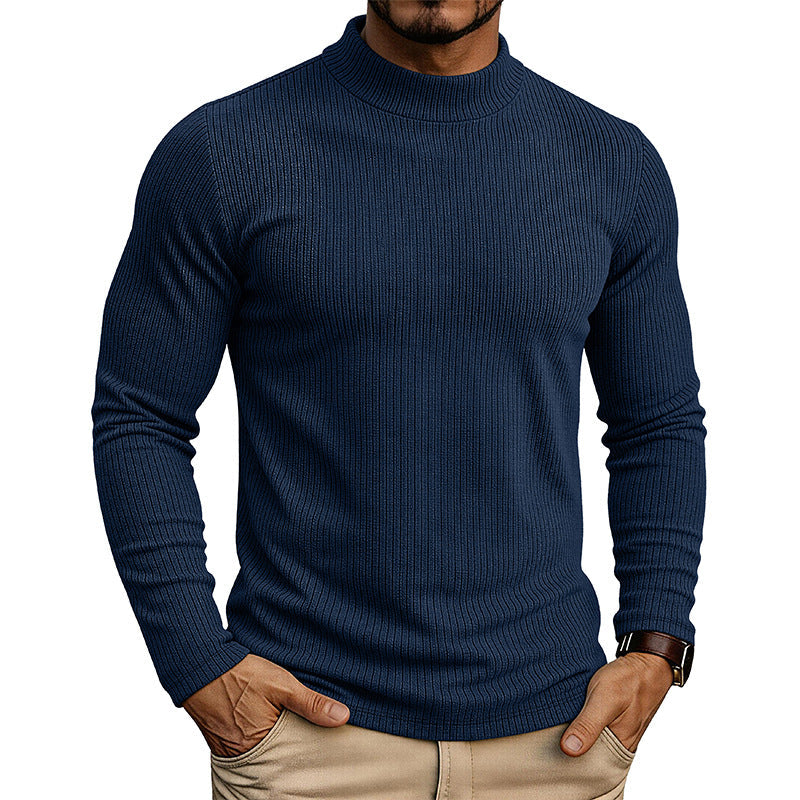 Men's slim-fit ribbed mock neck sweater with long sleeves