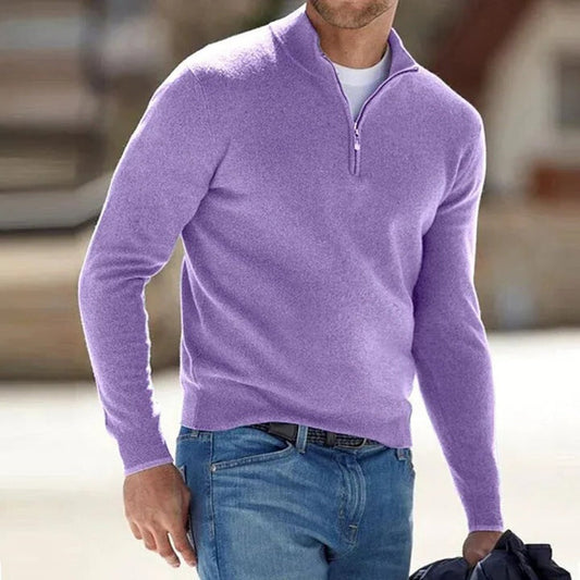 Men's quarter-zip jumper with mock neck, long sleeves and ribbed cuffs
