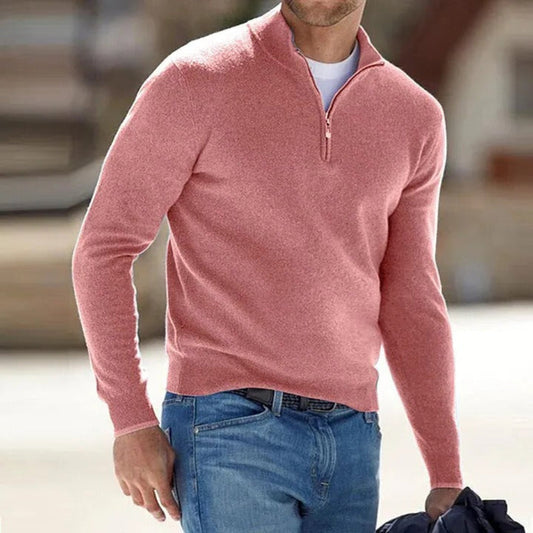 Men's quarter-zip jumper with mock neck, long sleeves and ribbed cuffs