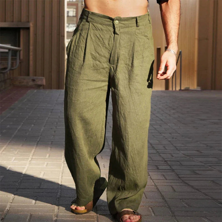 Men's Linen Wide-Leg Trousers, Breathable Relaxed Fit Lightweight Summer Pants