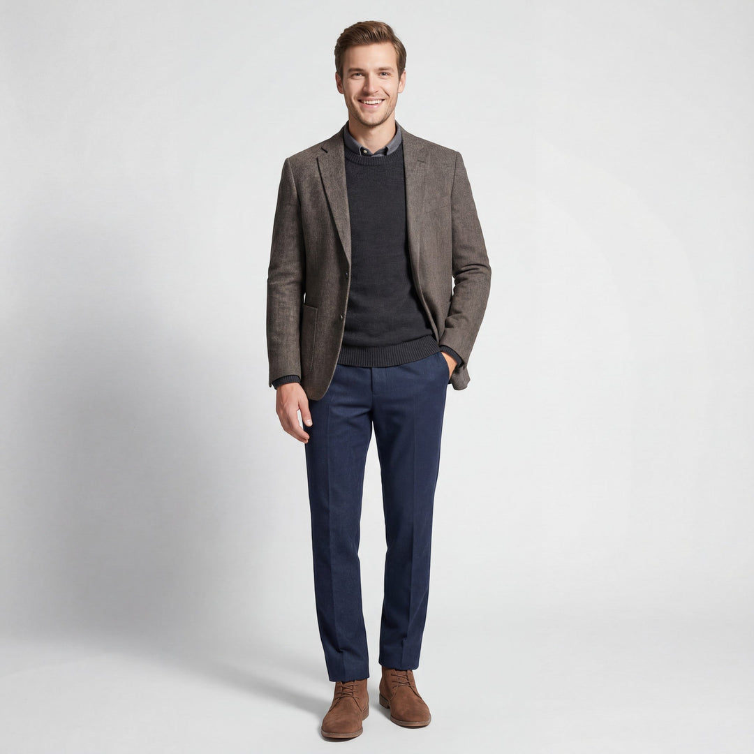 Men's lace-up textured ankle boots with rounded toes and low heels