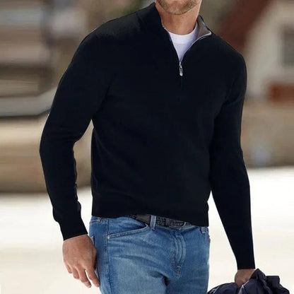 Men's quarter-zip jumper with mock neck, long sleeves and ribbed cuffs