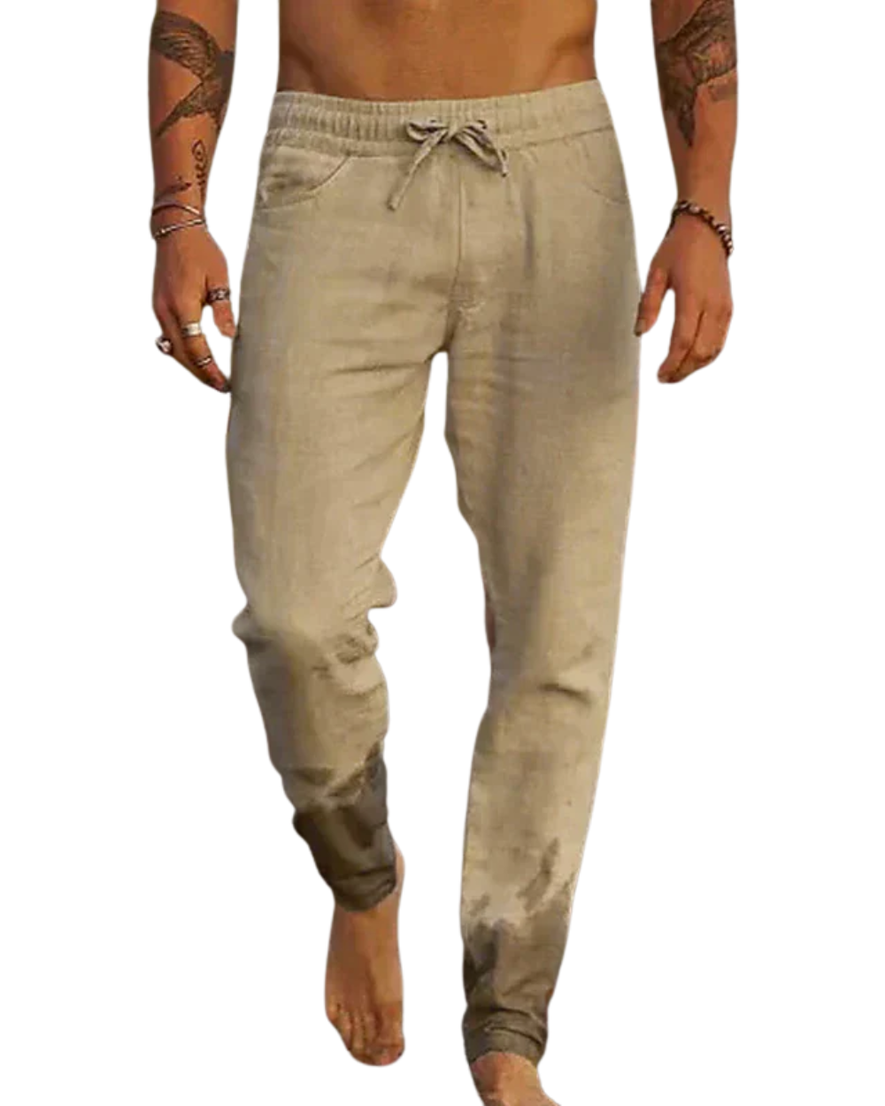 Men's Linen Beach Trousers, Relaxed Fit Elastic Waist Lightweight Summer Pants