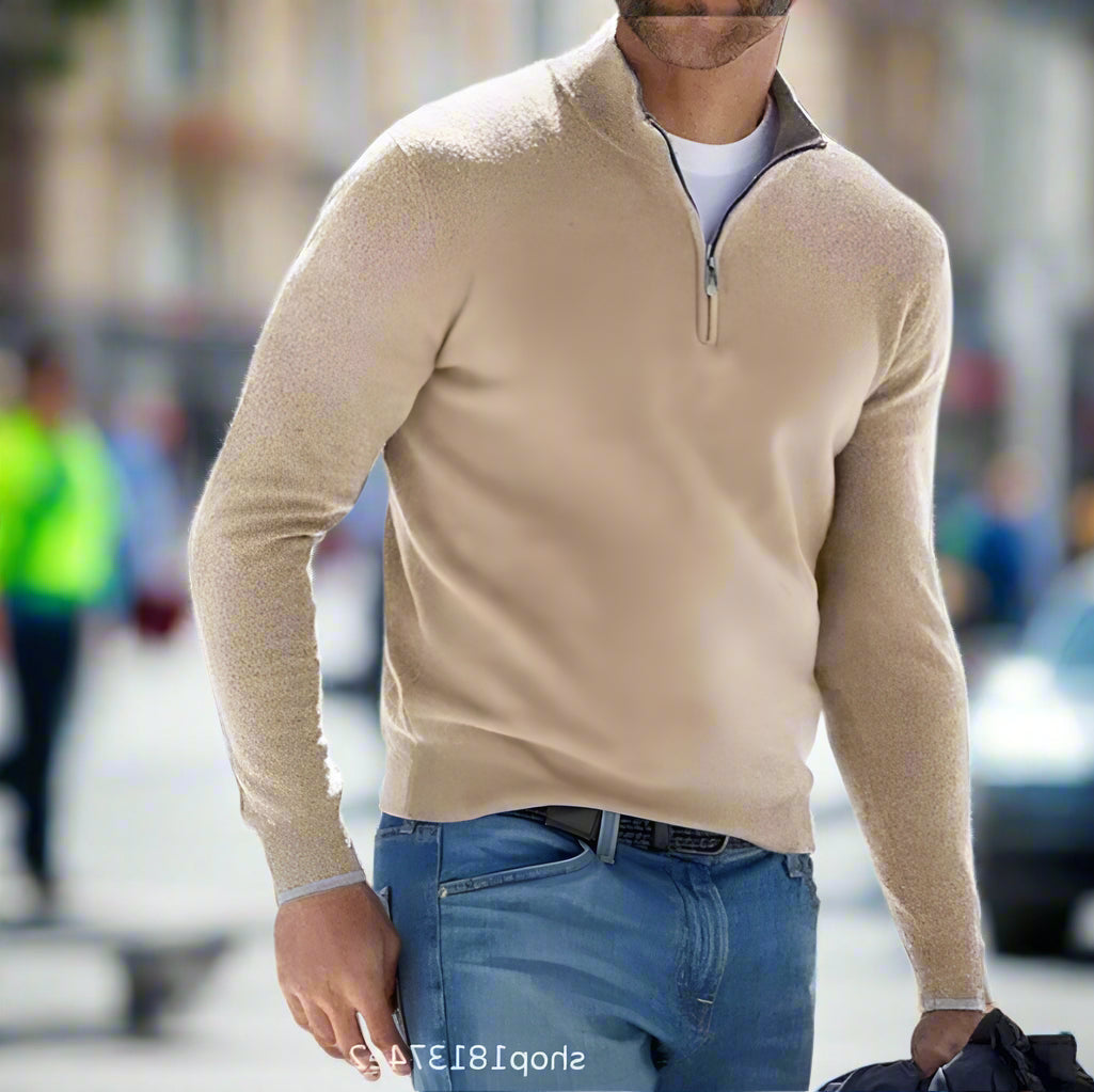 Men's quarter-zip jumper with mock neck, long sleeves and ribbed cuffs