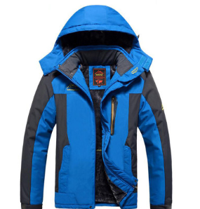 Men's color-block hooded winter jacket in red, black and gray