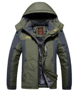 Men's color-block hooded winter jacket in red, black and gray