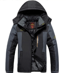 Men's color-block hooded winter jacket in red, black and gray