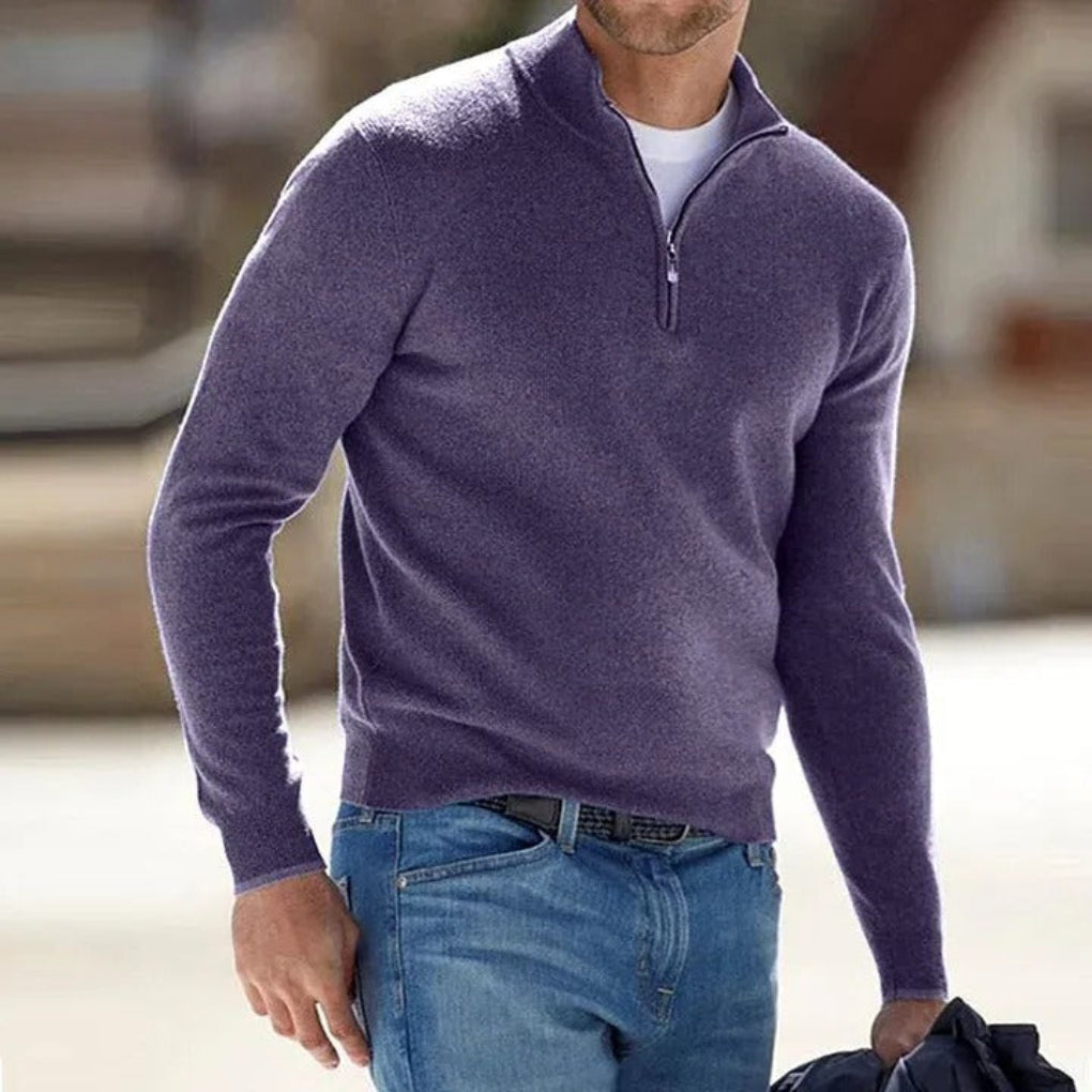Men's quarter-zip jumper with mock neck, long sleeves and ribbed cuffs