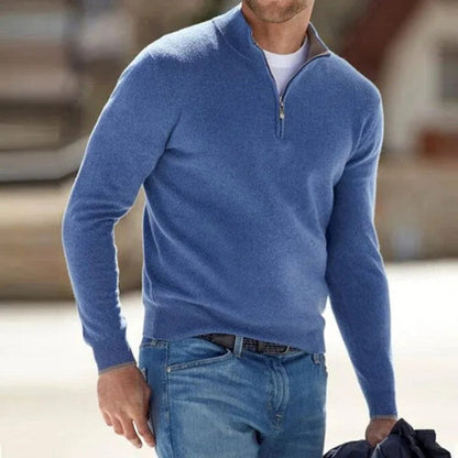 Men's quarter-zip jumper with mock neck, long sleeves and ribbed cuffs