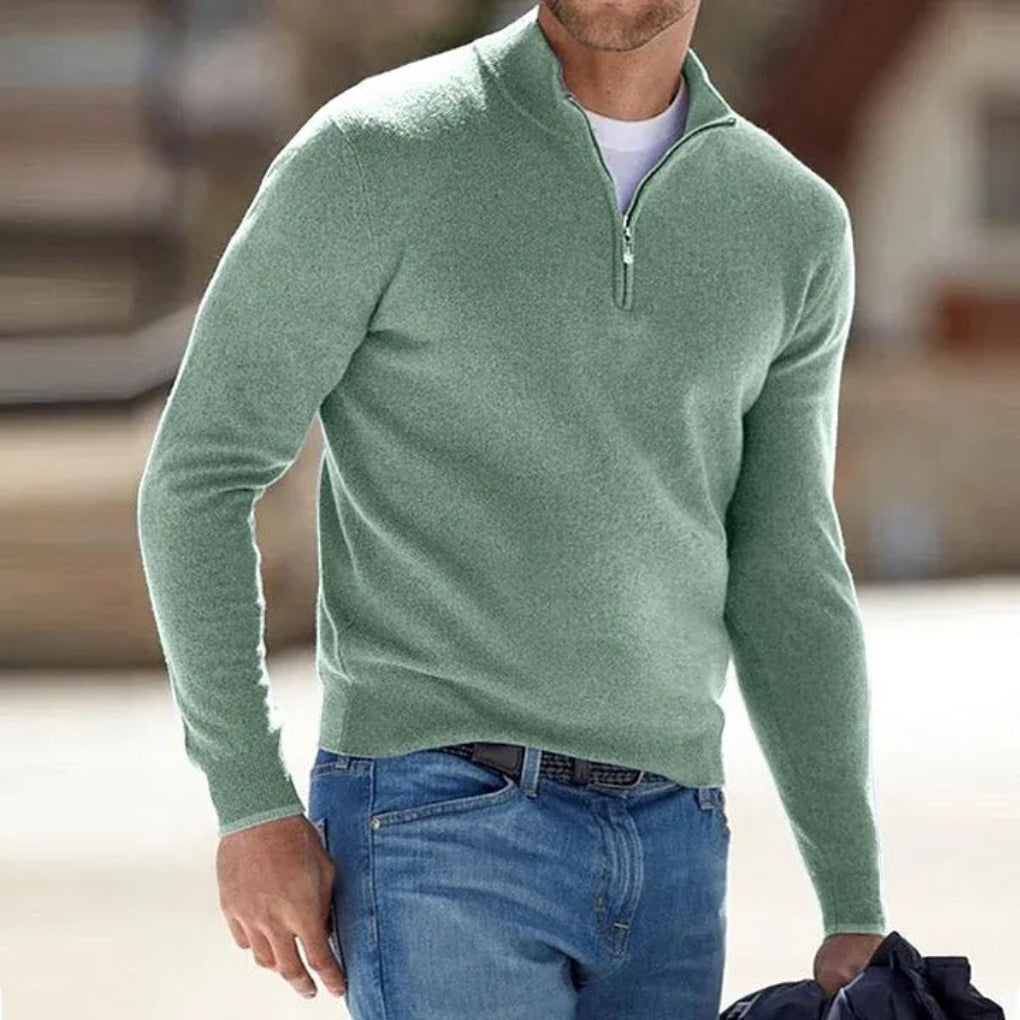 Men's quarter-zip jumper with mock neck, long sleeves and ribbed cuffs