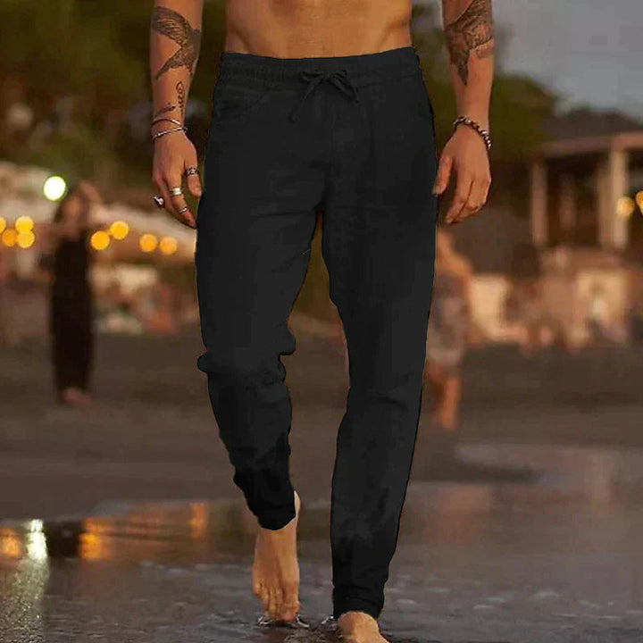 Men's Linen Beach Trousers, Relaxed Fit Elastic Waist Lightweight Summer Pants