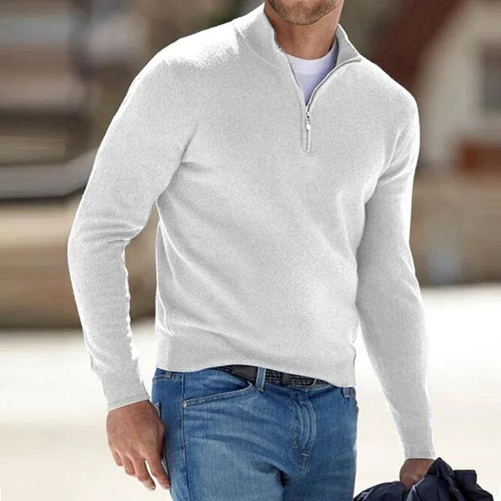 Men's quarter-zip jumper with mock neck, long sleeves and ribbed cuffs