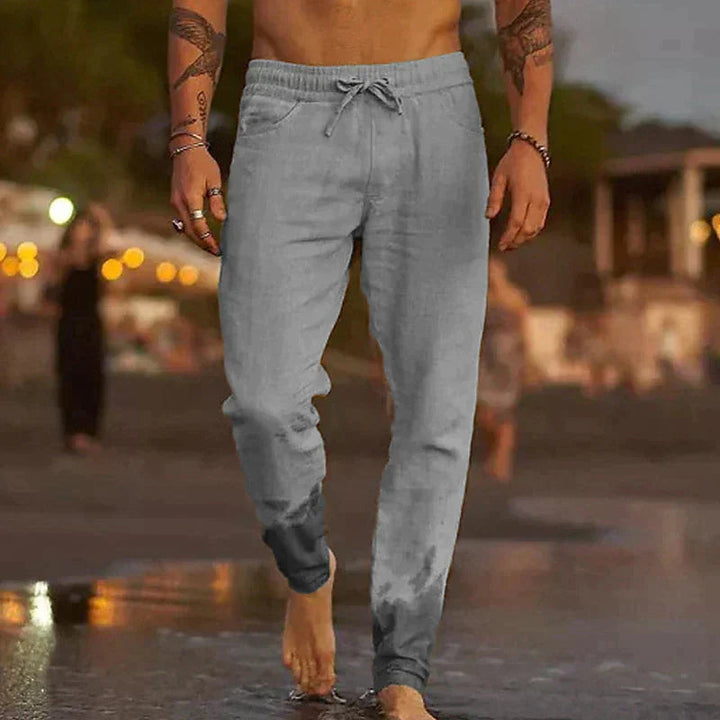 Men's Linen Beach Trousers, Relaxed Fit Elastic Waist Lightweight Summer Pants