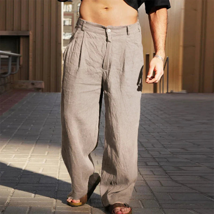 Men's Linen Wide-Leg Trousers, Breathable Relaxed Fit Lightweight Summer Pants