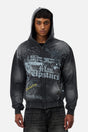 Men's dark grey graphic zip-up hoodie with hood and front kangaroo pocket