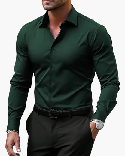 Men's long sleeve shirt with pointed collar and button front