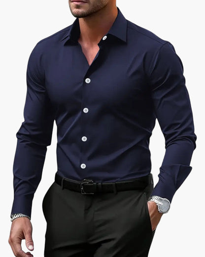 Men's long sleeve shirt with pointed collar and button front